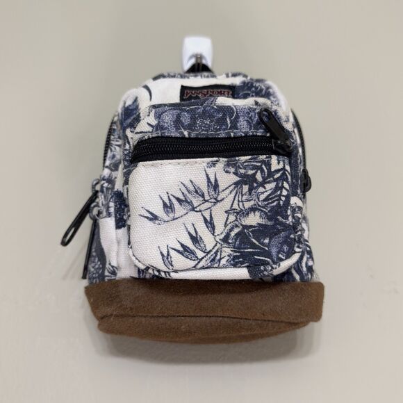 Vintage JANSPORT Mini Back Pack Coin Purse Wristlet Charm Blue Floral Leather - Picture 15 of 16